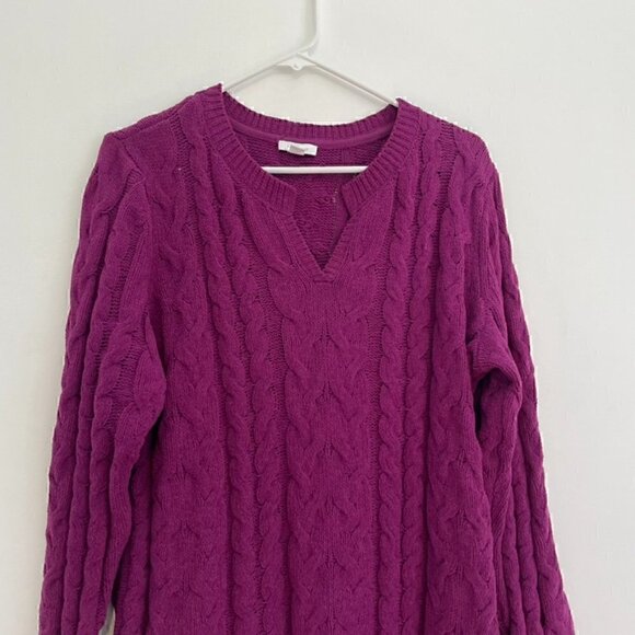 J. JILL Split Neck Chenille Tunic Sweater Solid Purple Chunky Cable Knit Large L - Picture 3 of 12